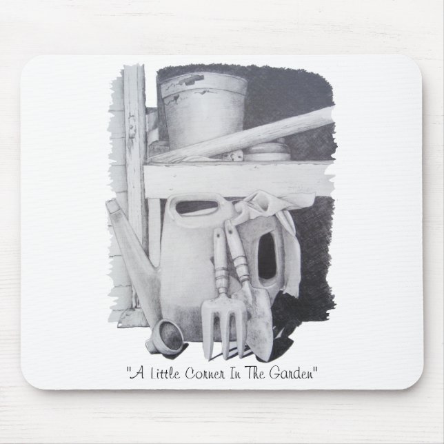 still life drawing of garden tools for gardeners mouse pad (Front)