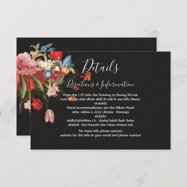 Still Life Floral Wedding Details and info card (Front/Back)