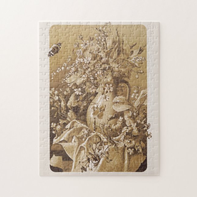 Still life flower-piece sepia color nostalgia jigsaw puzzle (Vertical)