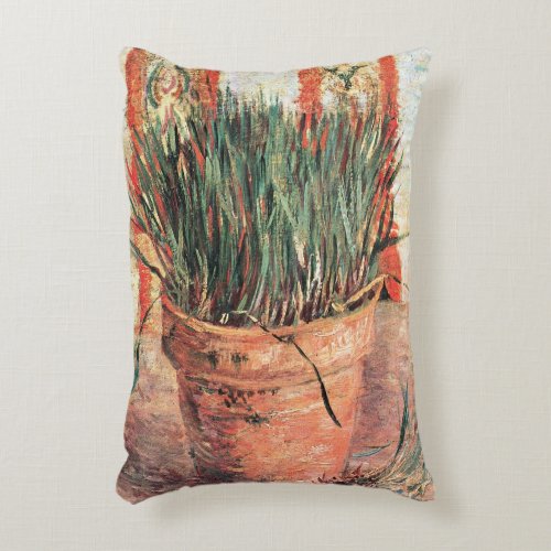 Still Life Flowerpot w Chives by Vincent van Gogh Accent Pillow