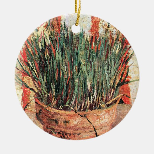 Still Life Flowerpot w Chives by Vincent van Gogh Ceramic Ornament (Front)