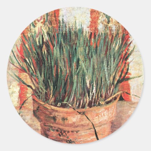 Still Life Flowerpot w Chives by Vincent van Gogh Classic Round Sticker