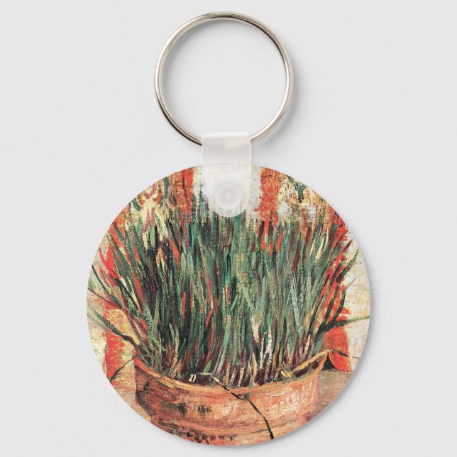 Still Life Flowerpot w Chives by Vincent van Gogh Keychain (Front)