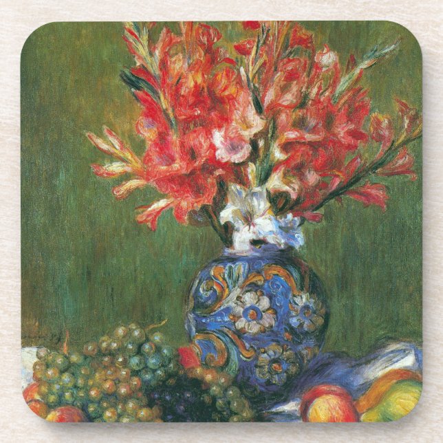 Still Life Flowers and Fruit by Pierre Renoir Drink Coaster (Front)
