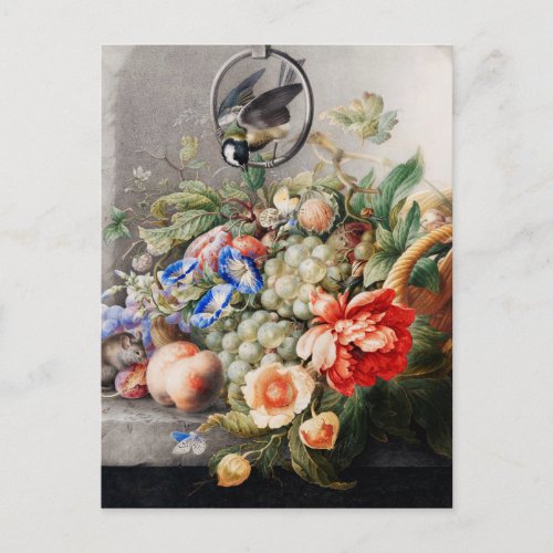 Still Life Flowers and Fruits Classical Art Postcard