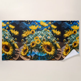 Still Life Flowers and Night 1 - 001 Beach Towel