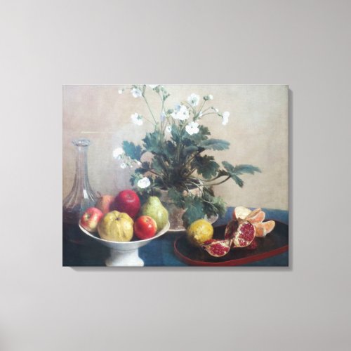 Still Life  Flowers Dish of Fruit and Carafe Canvas Print