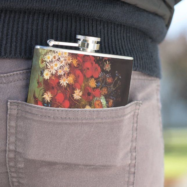 Still Life Flowers in a Vase by Vincent van Gogh Hip Flask (In Situ)