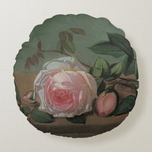 Still Life Flowers on a Ledge by Otto Ottesen Round Pillow