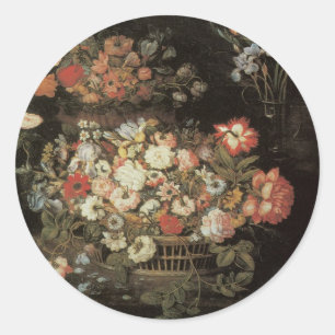Still Life Flowers, Vintage Floral Baroque Classic Round Sticker