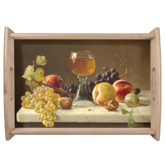 Still Life /Fruit and Wine on Marble Table Serving Tray