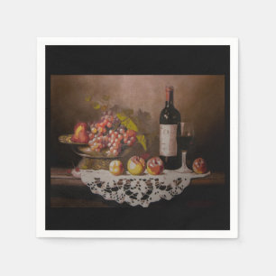 Still life Fruit Bowl and Wine Bottle      Napkins