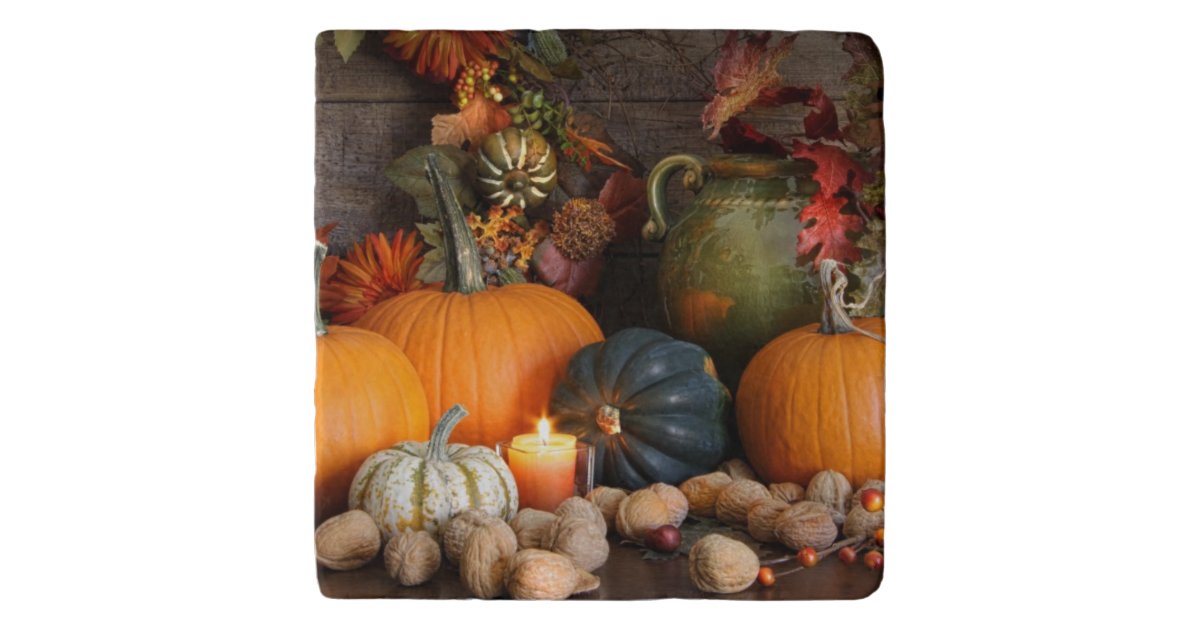 Still Life Harvest Decoration For Thanksgiving Trivet | Zazzle