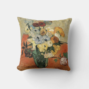 Still life -Japanese Vase with Roses and Anemones Throw Pillow