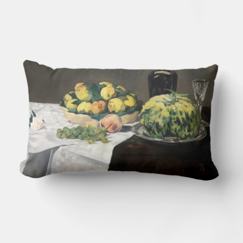 Still Life Lemon Peaches by Manet Impressionist Lumbar Pillow