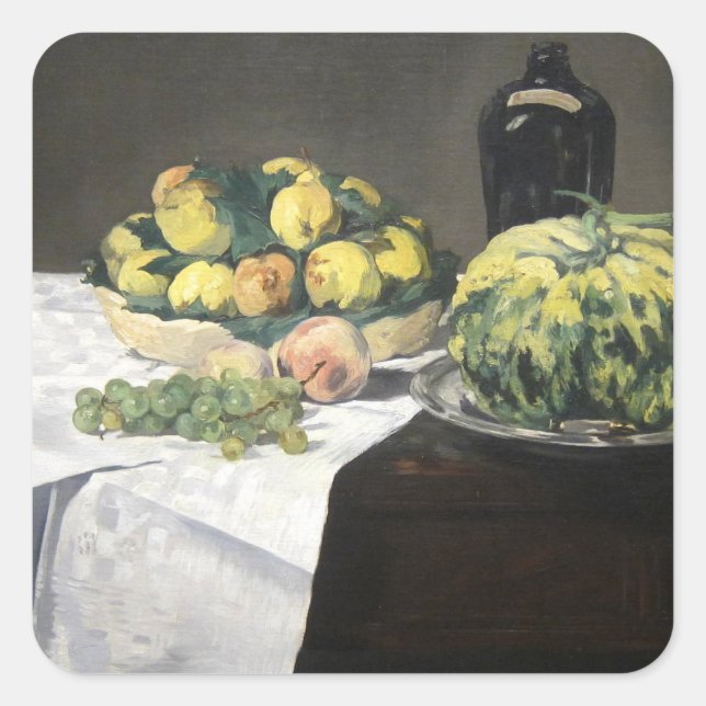 Still Life Lemon Peaches by Manet Impressionist Square Sticker (Front)