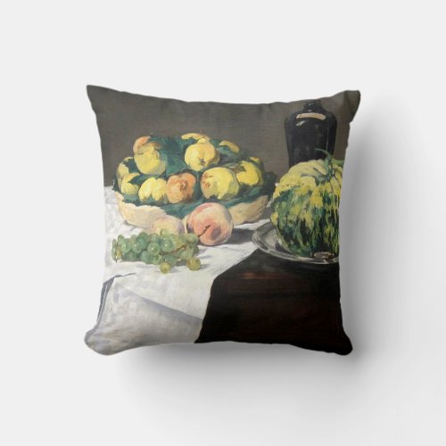 Still Life Lemon Peaches by Manet Impressionist Throw Pillow