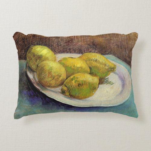 Still Life Lemons on a Plate by Vincent van Gogh Accent Pillow