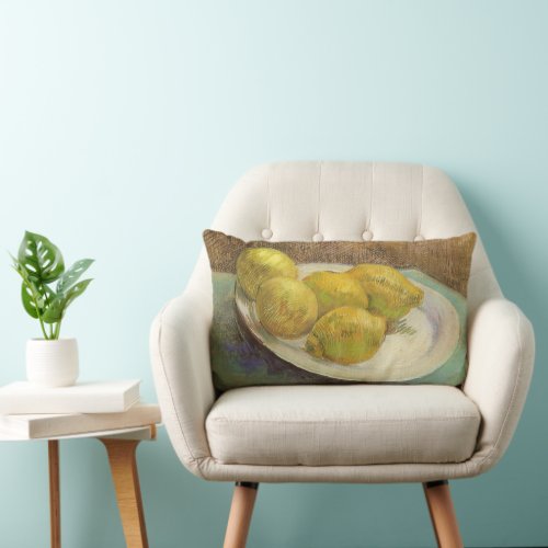 Still Life Lemons on a Plate by Vincent van Gogh Lumbar Pillow
