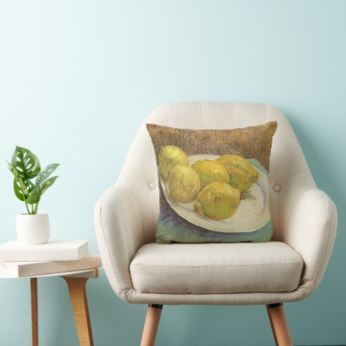 Still Life Lemons on a Plate by Vincent van Gogh Throw Pillow