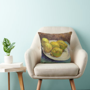 Still Life Lemons on a Plate by Vincent van Gogh Throw Pillow