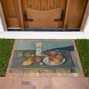 Still Life, Milk Jug and Fruit on a Table, Cezanne Doormat
