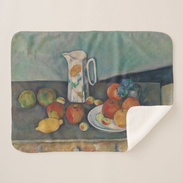Still Life, Milk Jug and Fruit on a Table, Cezanne Sherpa Blanket (Front (Horizontal))