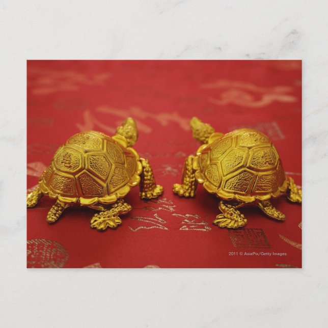 Still life of a pair of gold tortoise figurines postcard (Front)