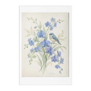 Still Life of Blue Orchids & Bluebird Acrylic Print