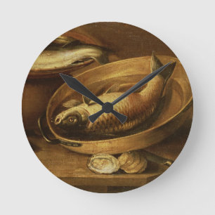 Still Life of Fish and Lemons Round Clock