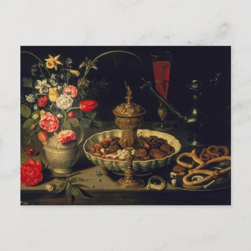 Still Life of Flowers and Dried Fruit 1611 Postcard