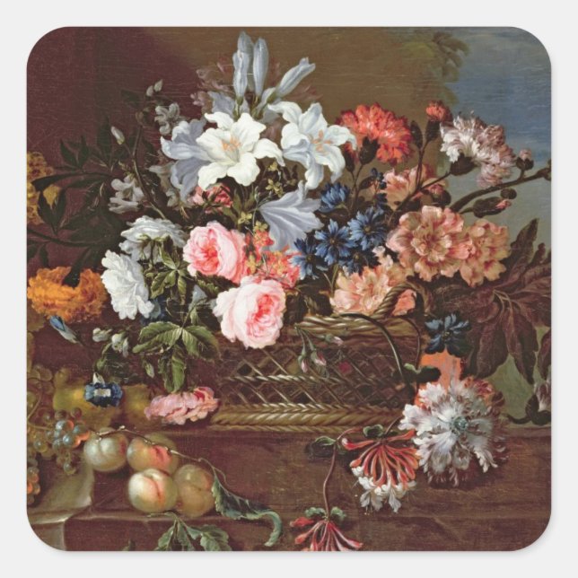 Still Life of Flowers in a Basket Square Sticker (Front)