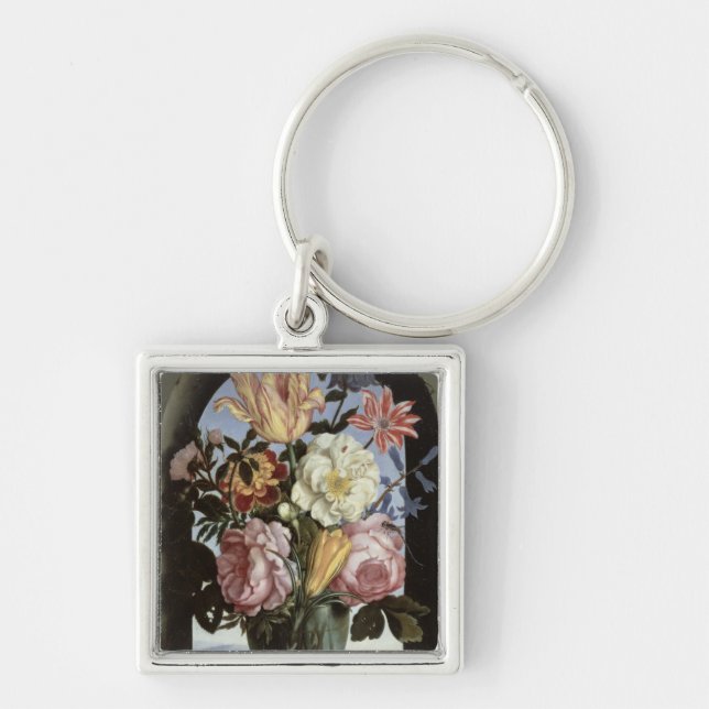 Still life of flowers in a drinking glass keychain (Front)