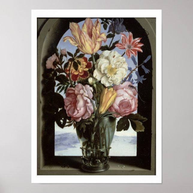 Still life of flowers in a drinking glass poster (Front)