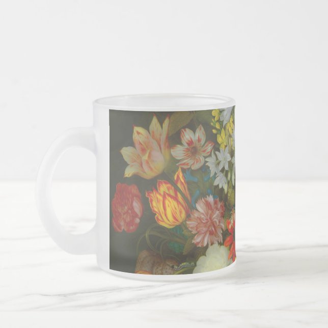 Still Life of Flowers in a Wan-Li Vase Frosted Glass Coffee Mug (Left)