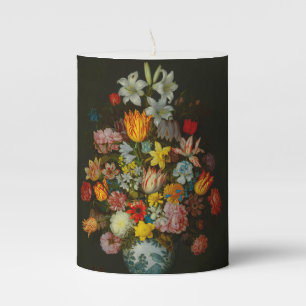 Still Life of Flowers in a Wan-Li Vase Pillar Candle