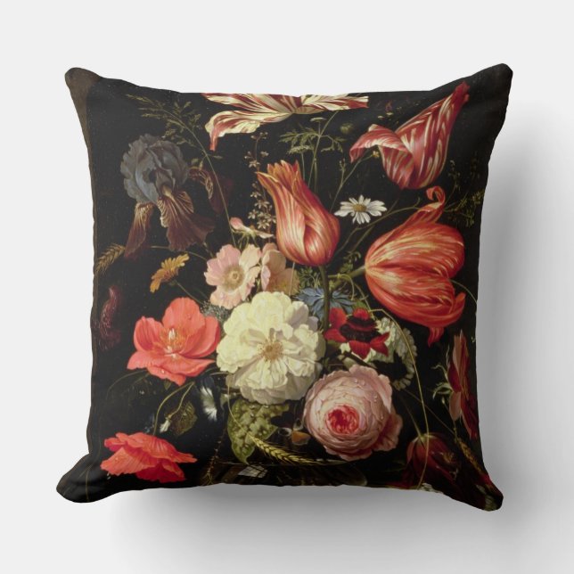 Still Life of Flowers on a Ledge Throw Pillow (Front)
