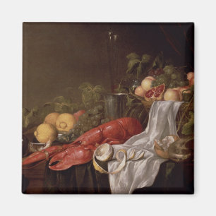 Still life of fruit and a lobster magnet