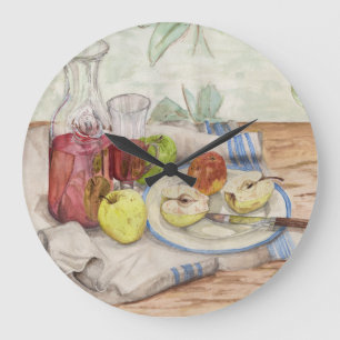 Still life of fruit and wine painting large clock