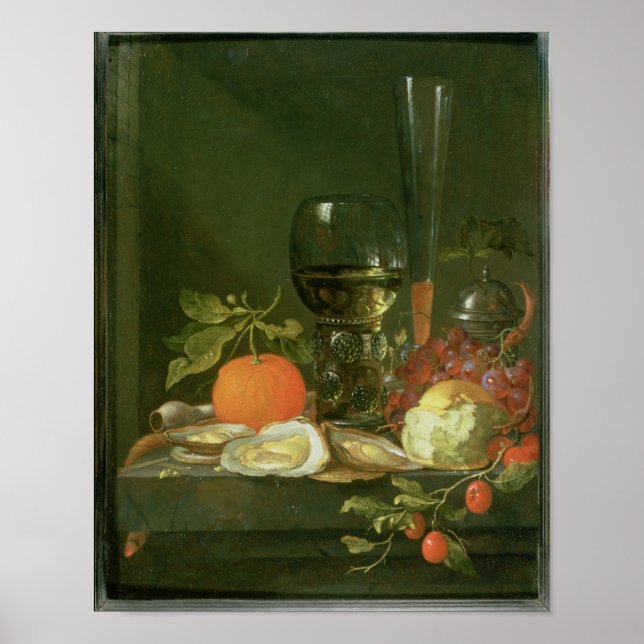 Still Life of Oysters, Grapes, Bread Poster (Front)