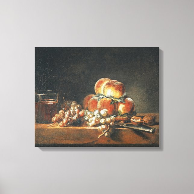 Still Life of Peaches, Nuts, Grapes Canvas Print (Front)