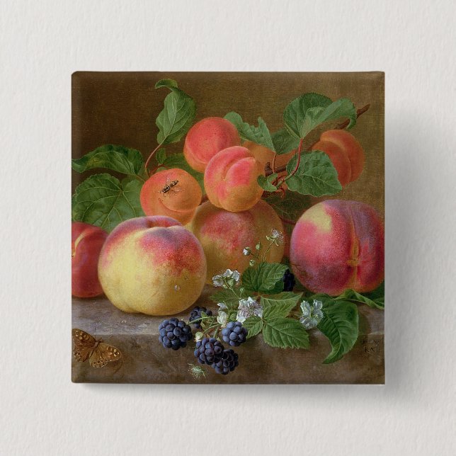 Still Life of Peaches Pinback Button (Front)