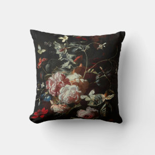Still Life of Pink Roses, Poppies, Jasmine Throw Pillow