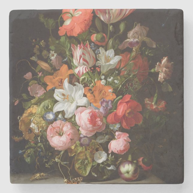 Still life of roses  lilies, tulips stone coaster (Front)