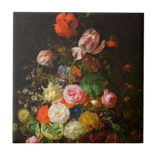 Still life of roses, tulips, a sunflower, 1710  ceramic tile