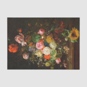 Still life of roses, tulips, a sunflower, 1710 tissue paper