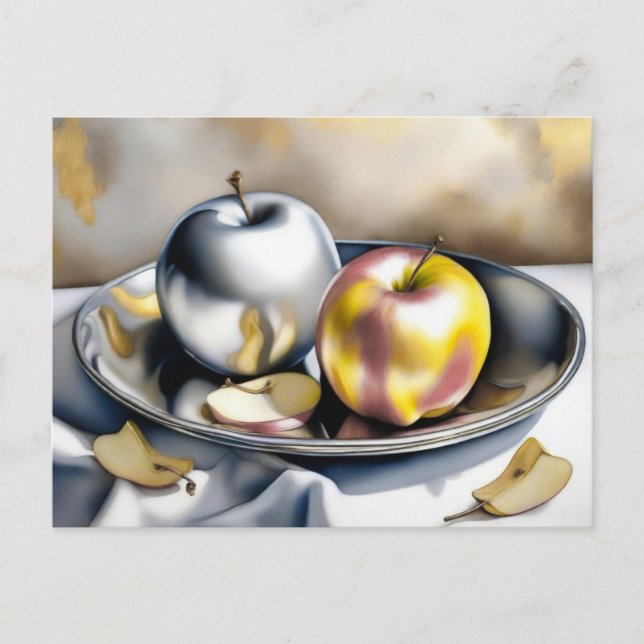 Still Life of Silver and Gold Apples  Postcard (Front)