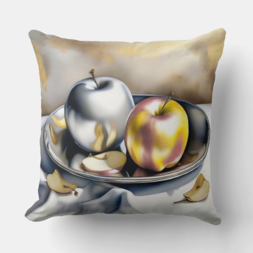 Still Life of Silver and Gold Apples  Throw Pillow