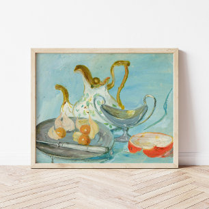 Still Life on a Blue Background   Tadeusz Makowski Poster