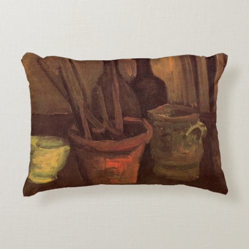 Still Life Paintbrushes in Pot by Vincent van Gogh Accent Pillow